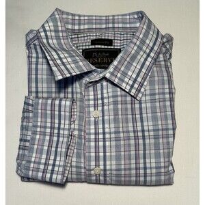 Jos A Bank Reserve Men’s Cashmere Cotton Blue Plaid Dress Shirt Size L   17/35